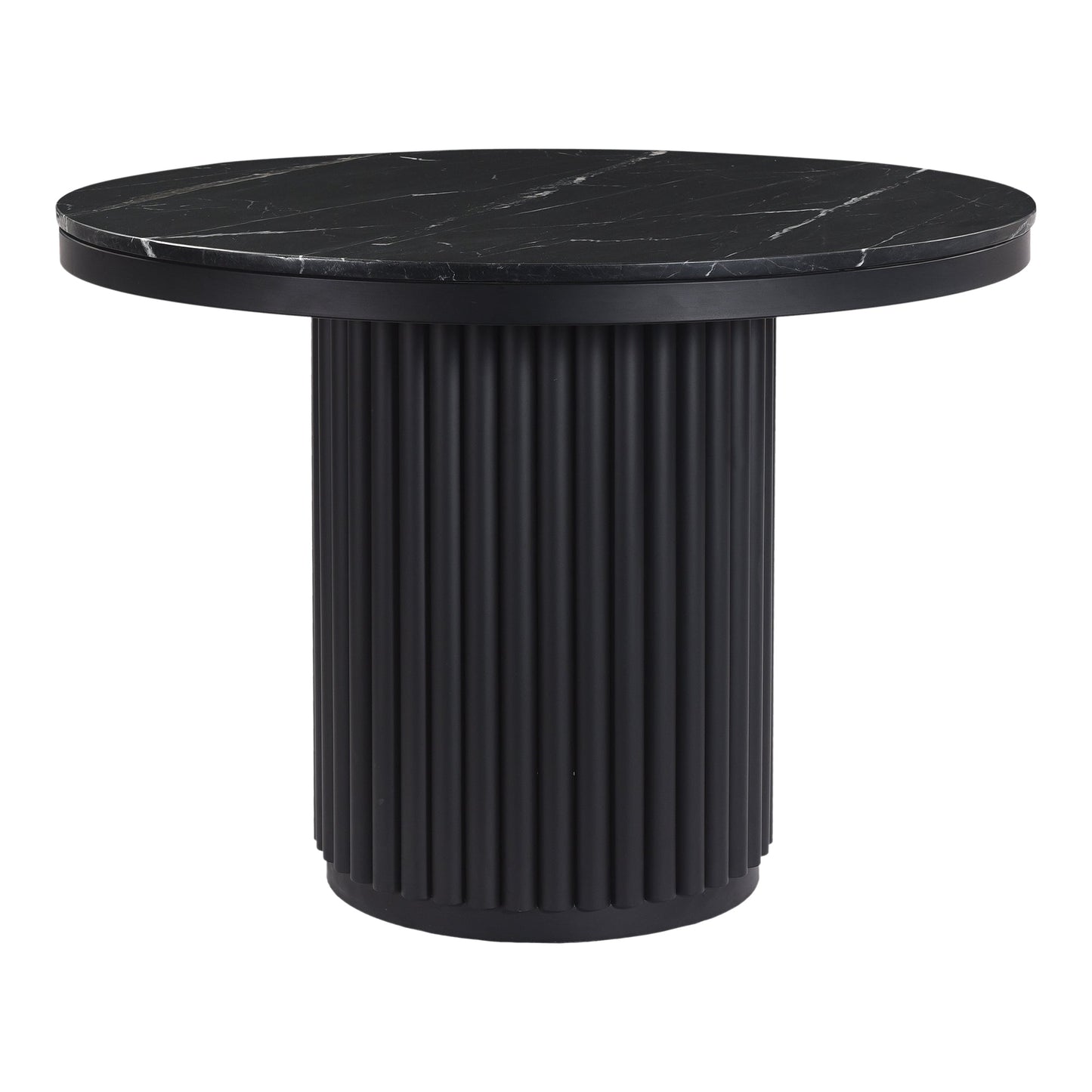 Tower Black Marble and Wood Round Dining Table