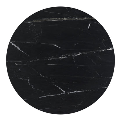 Tower Black Marble and Wood Round Dining Table