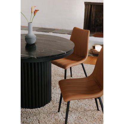 Tower Black Marble and Wood Round Dining Table