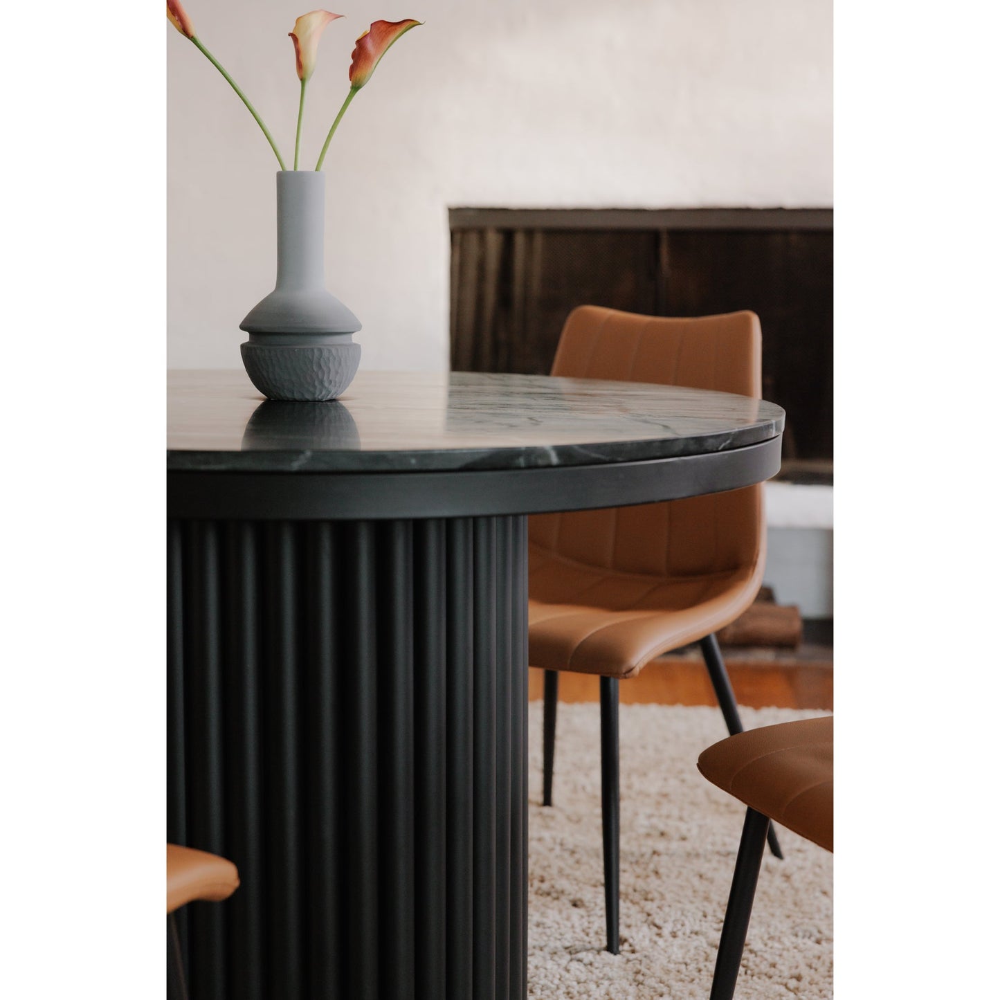 Tower Black Marble and Wood Round Dining Table