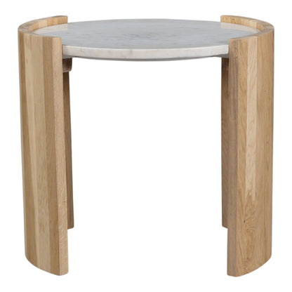 Dala White Marble and Wood Round Side Table