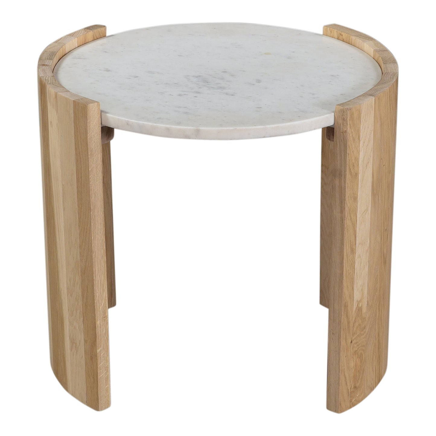 Dala White Marble and Wood Round Side Table