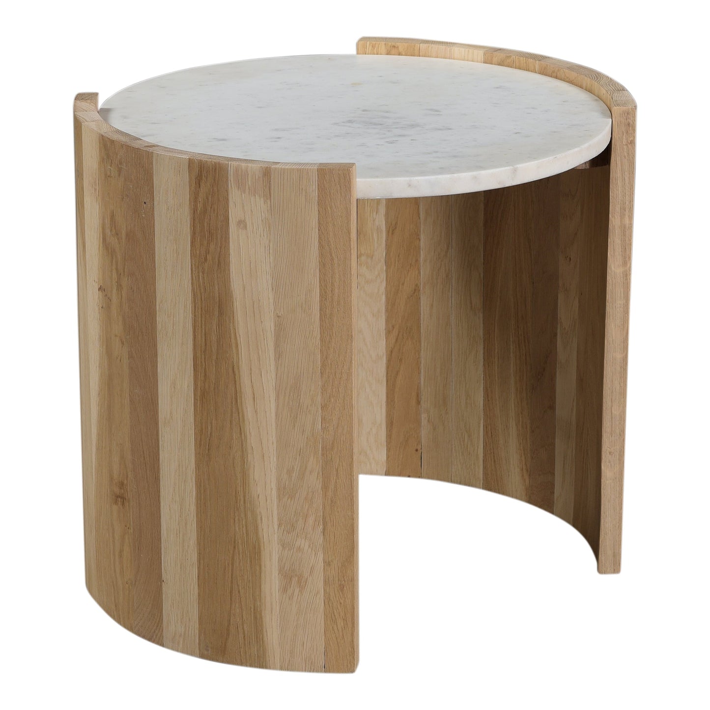 Dala White Marble and Wood Round Side Table