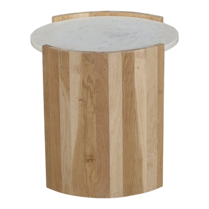 Dala White Marble and Wood Round Side Table