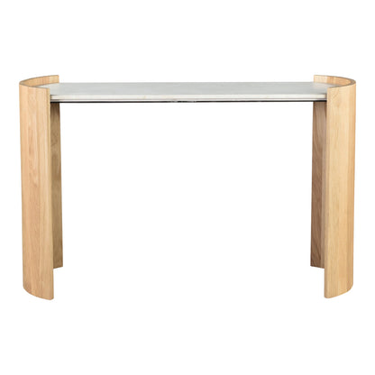 Dala White Marble and Wood Oval Console Table