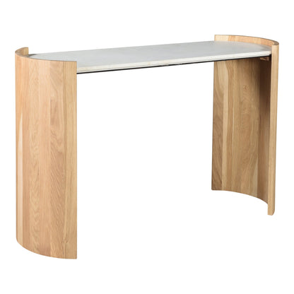 Dala White Marble and Wood Oval Console Table