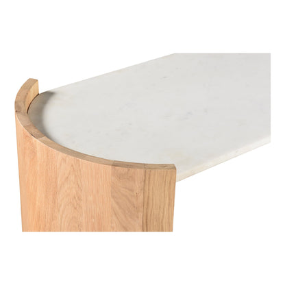 Dala White Marble and Wood Oval Console Table