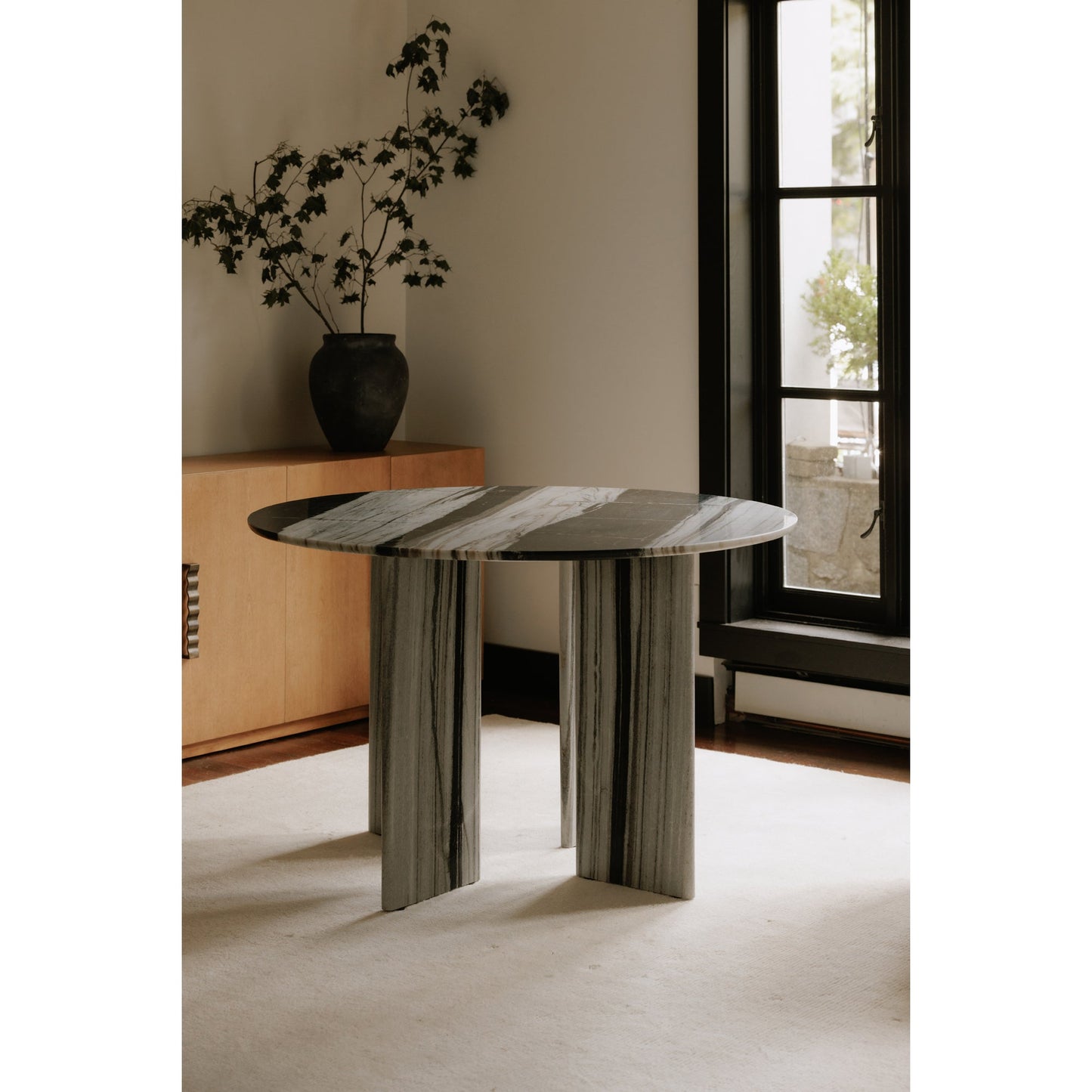 Celia Grey Marble and Wood Round Dining Table