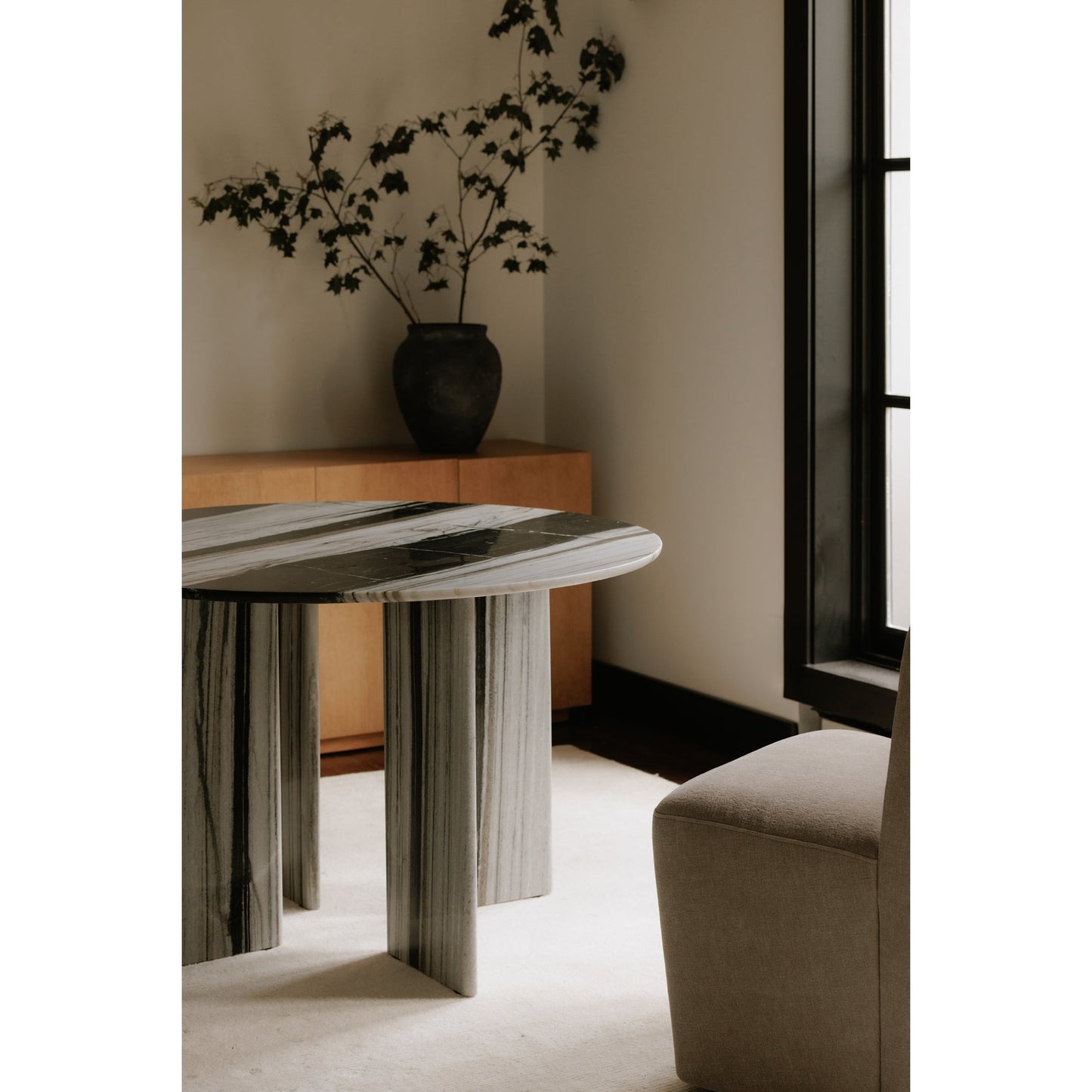 Celia Grey Marble and Wood Round Dining Table