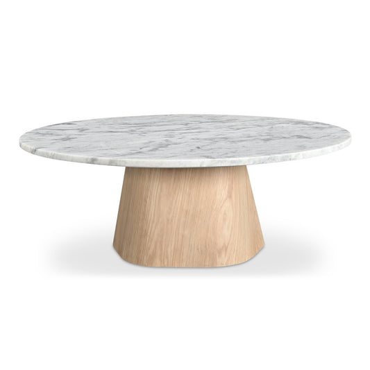 Evelyn Grey Marble and Wood Round Coffee Table