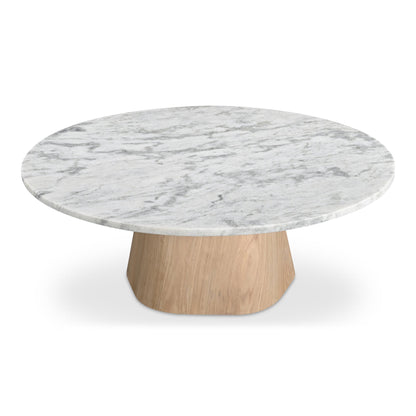 Evelyn Grey Marble and Wood Round Coffee Table