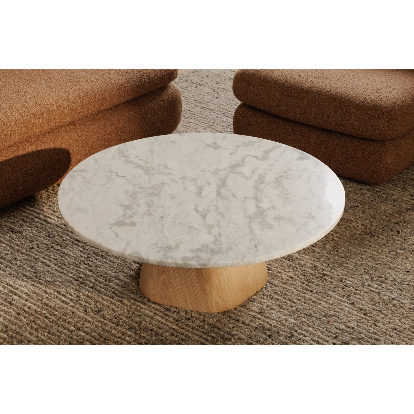 Evelyn Grey Marble and Wood Round Coffee Table