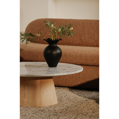 Evelyn Grey Marble and Wood Round Coffee Table