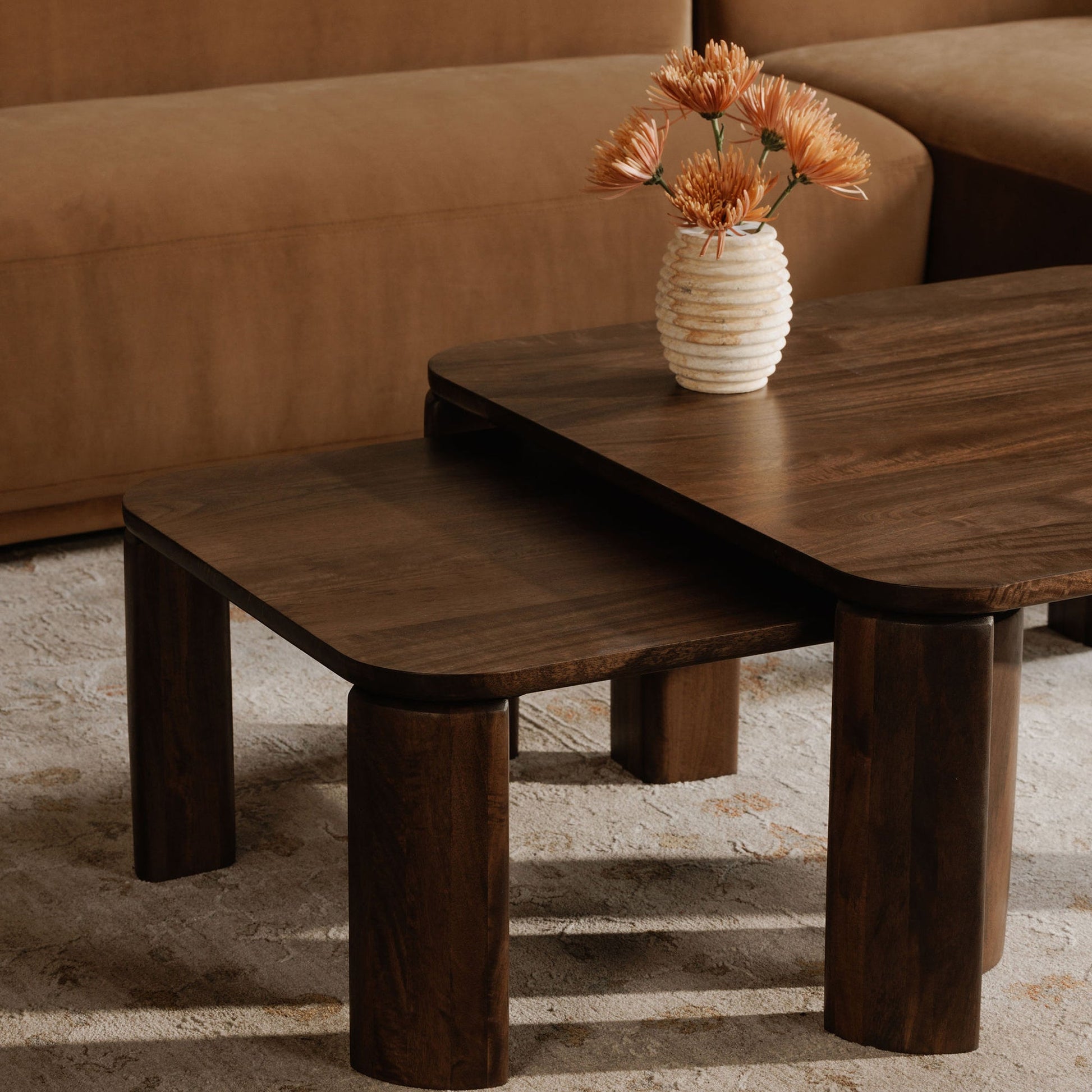 Moe's Home Bailey Deep Brown Mango Wood Nesting Coffee Table