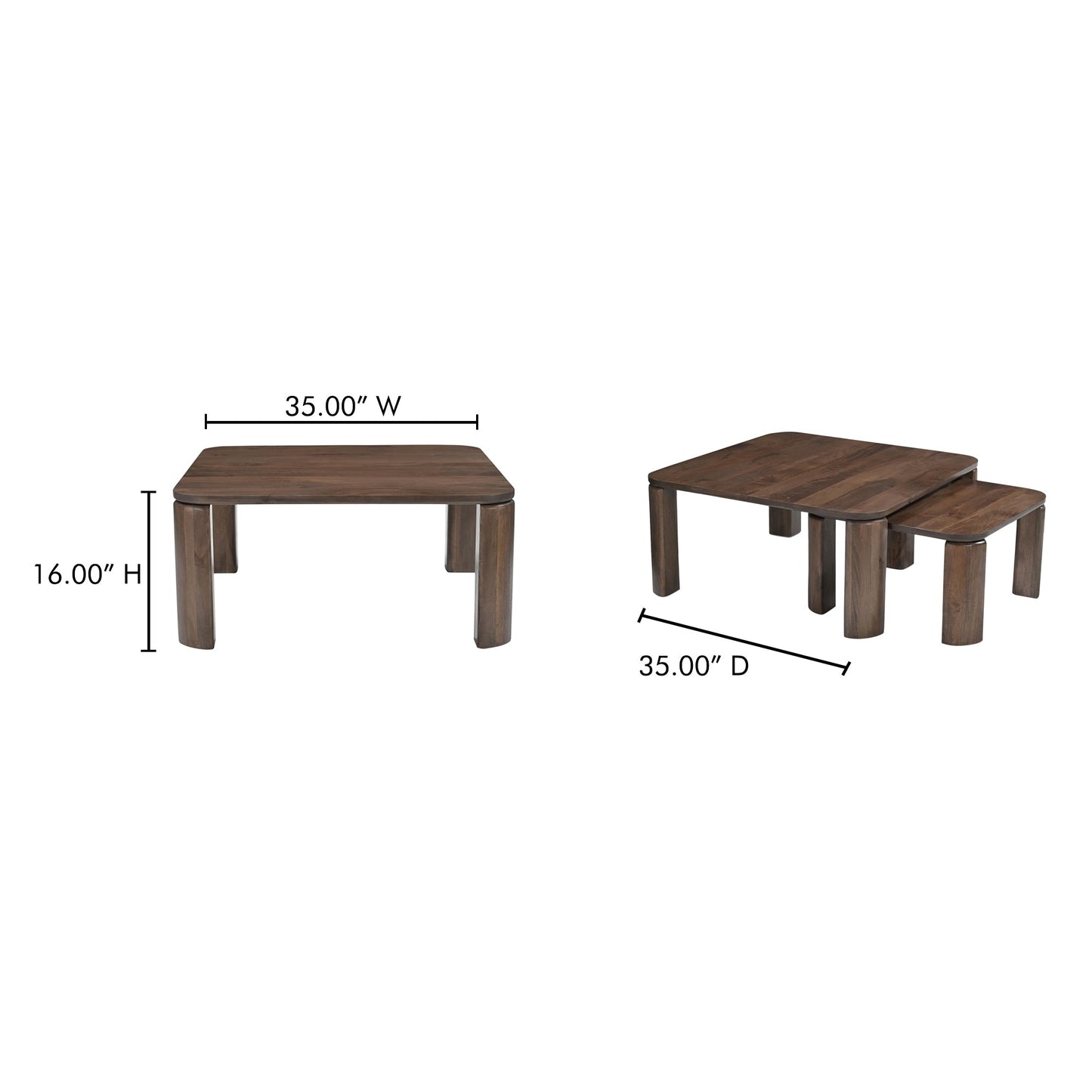 Moe's Home Bailey Deep Brown Mango Wood Nesting Coffee Table
