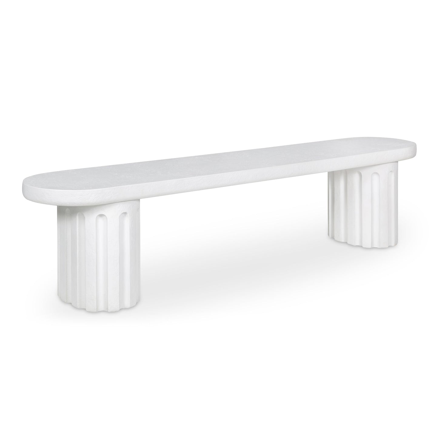 Eris White Concrete and Steel Outdoor Dining Bench