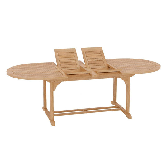 January Oval Teak Outdoor Dining Table with Built-In Extension and Umbrella Hole-Outdoor Dining Tables-HiTeak-Sideboards and Things