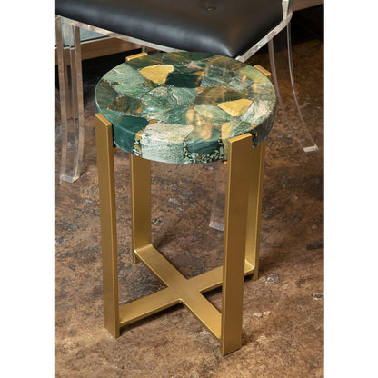 Wildwood Jasper Green Stone Top Round Accent Table