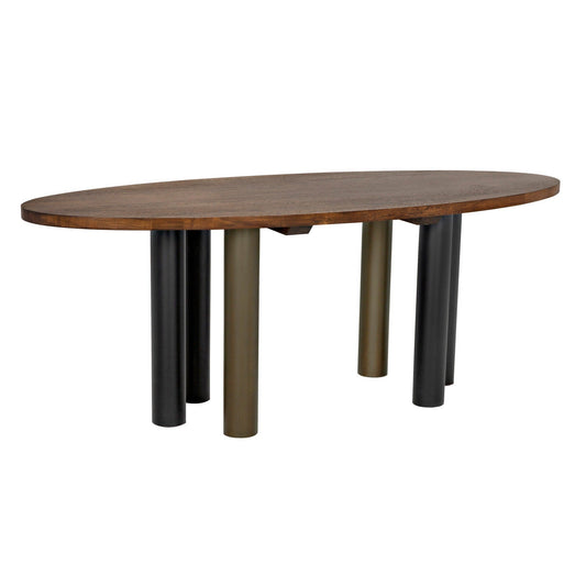 Journal Oval Dining Table, Dark Walnut with Black & Aged Brass Steel Base-Dining Tables-Noir-Sideboards and Things