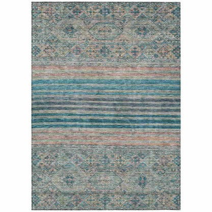 LOOMLAN Rugs Julissara Teal Washable Indoor-Outdoor Rug
