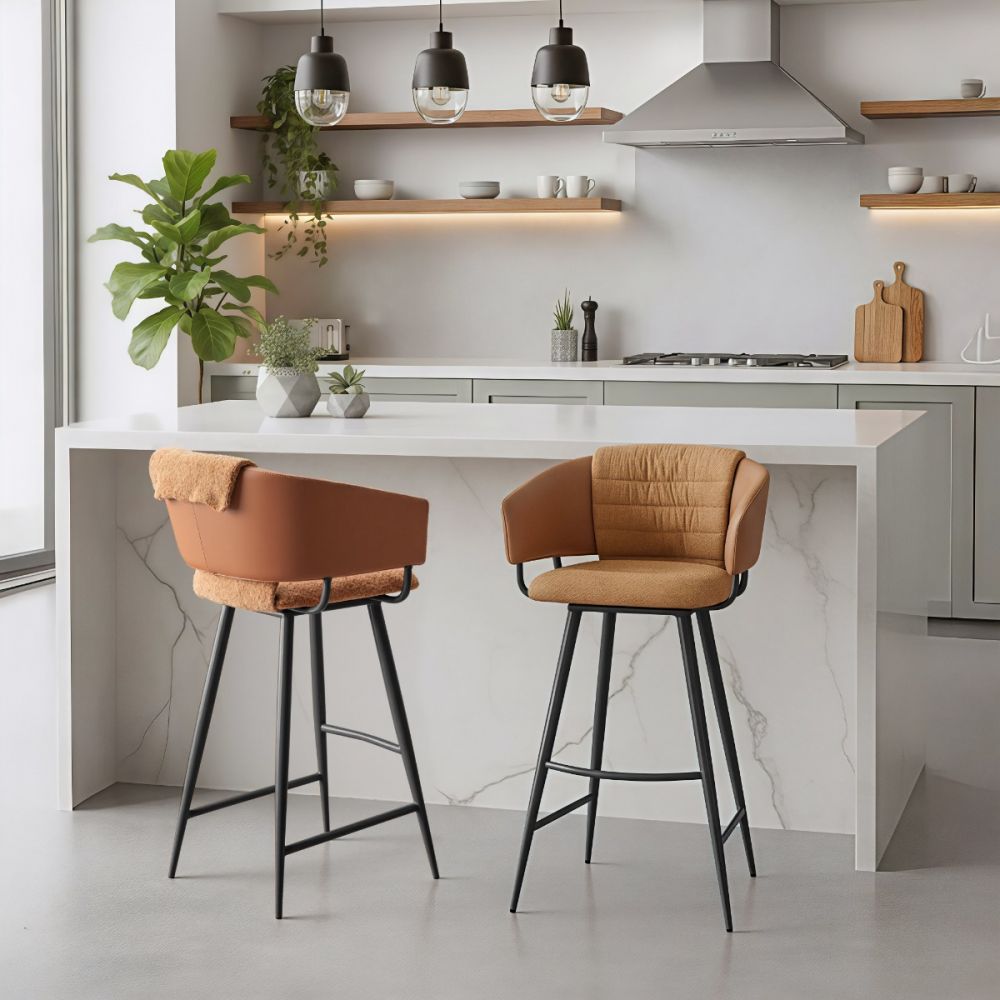 Zuo Modern Juno Brown Faux Leather Barstool 2PC