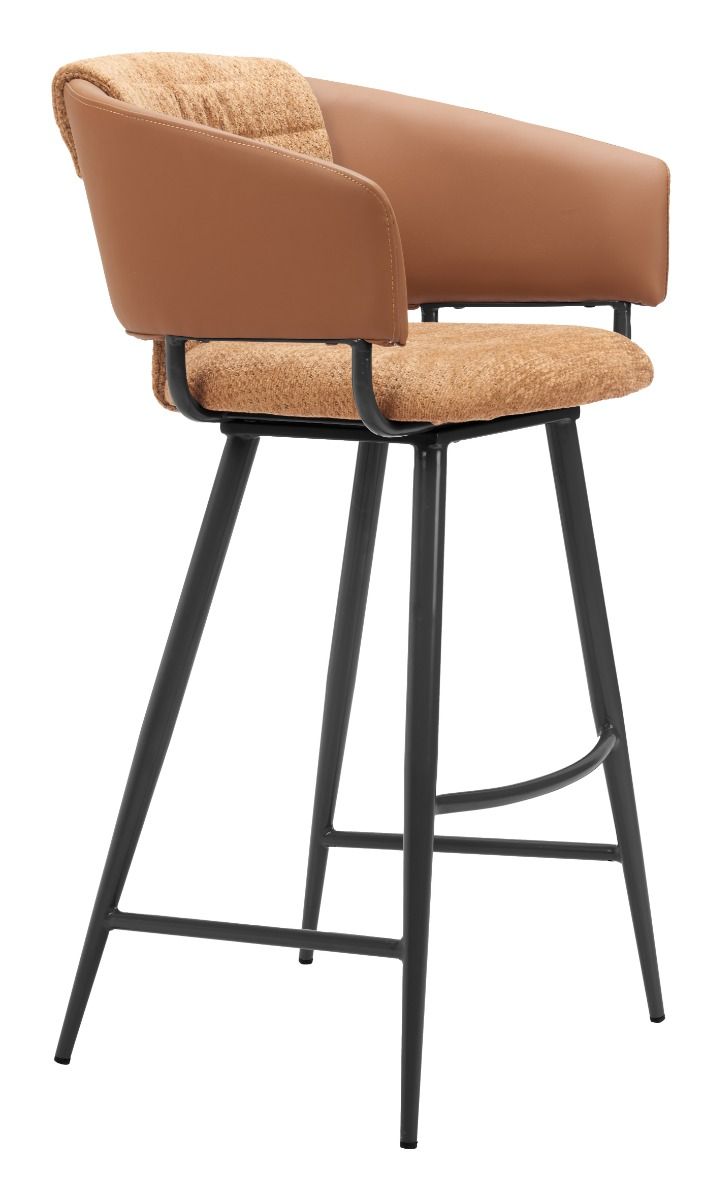Zuo Modern Juno Brown Faux Leather Barstool 2PC