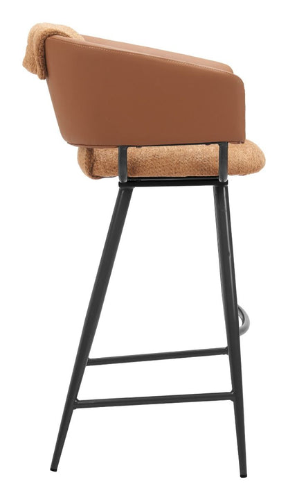 Zuo Modern Juno Brown Faux Leather Barstool 2PC