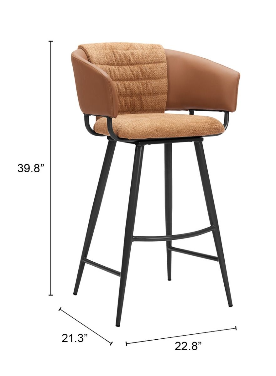 Zuo Modern Juno Brown Faux Leather Barstool 2PC