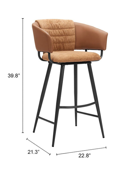 Zuo Modern Juno Brown Faux Leather Barstool 2PC
