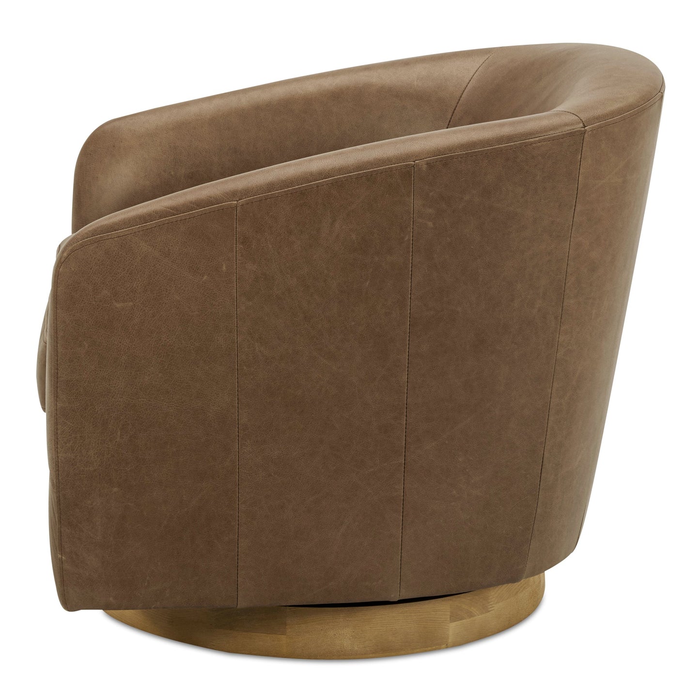 Oscy Top Grain Leather and Solid Wood Brown Swivel Arm Chair