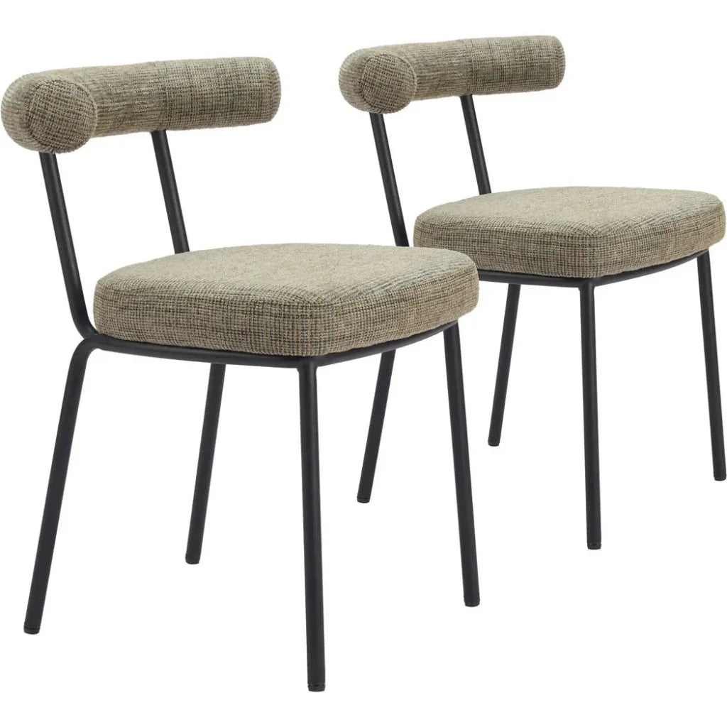 Zuo Modern Kede Black Steel Green Tweed Dining Chair 2PC