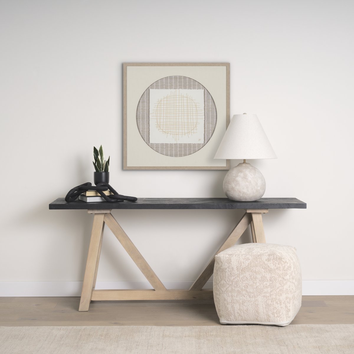 Mercana Khloe 18"H Cream Fabric Pouf