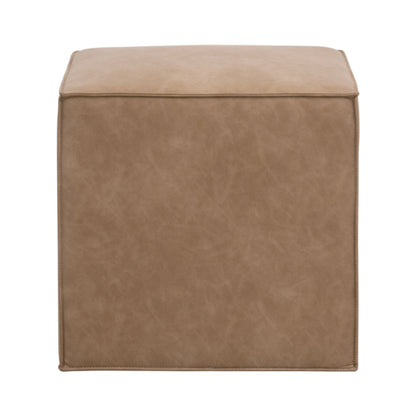 Knox Accent Cube Brown Leather Pouf