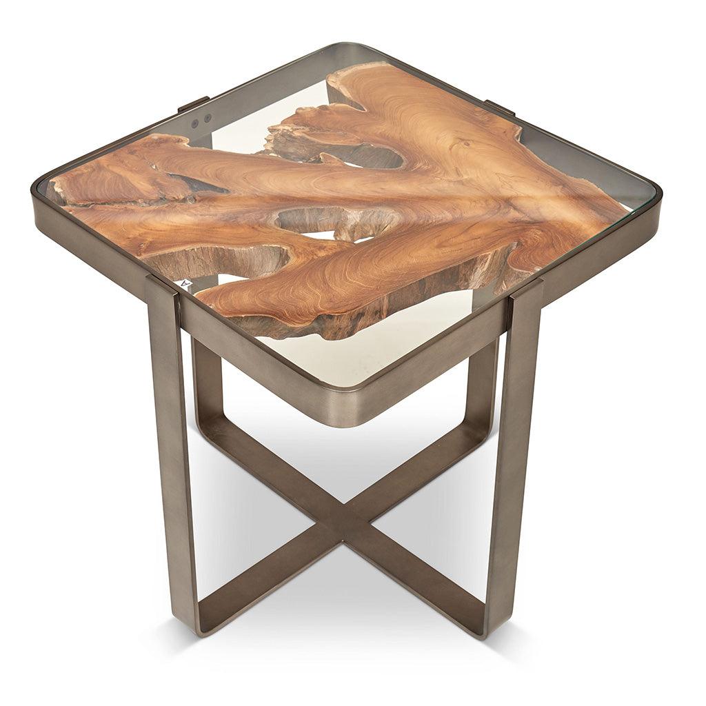 Kullen Solid Teak Wooden Glass Square End Table