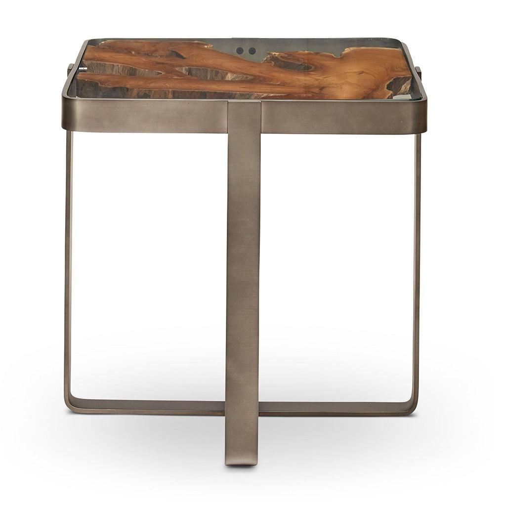 Kullen Solid Teak Wooden Glass Square End Table