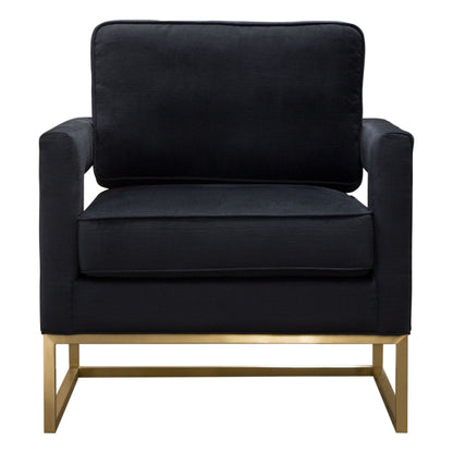 Lake Brushed Gold Metal and Black Performance Fabric Accent Arm Chair