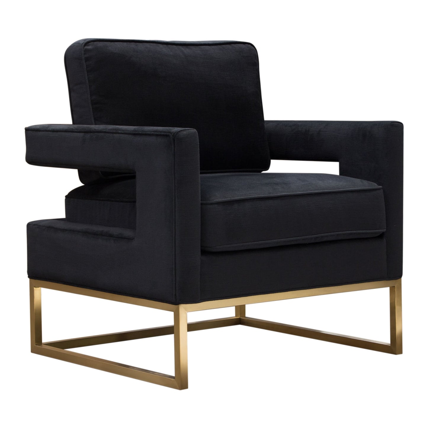 Lake Brushed Gold Metal and Black Performance Fabric Accent Arm Chair