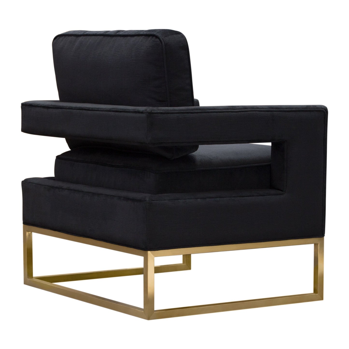 Lake Brushed Gold Metal and Black Performance Fabric Accent Arm Chair