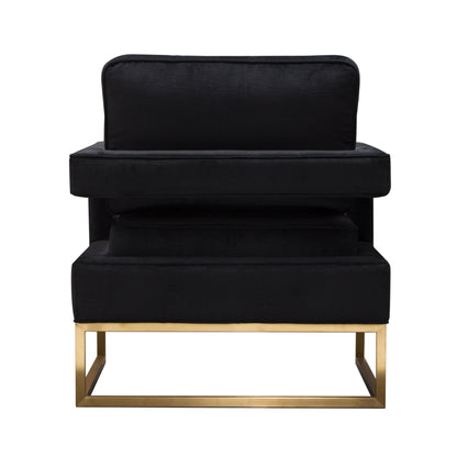 Lake Brushed Gold Metal and Black Performance Fabric Accent Arm Chair