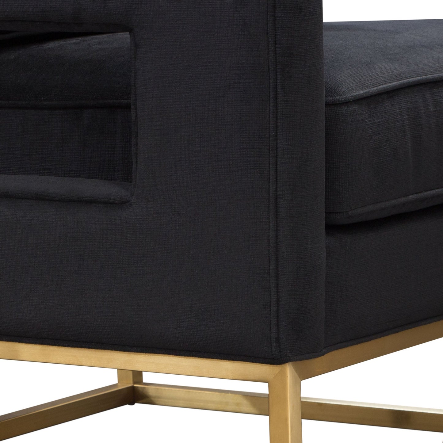 Lake Brushed Gold Metal and Black Performance Fabric Accent Arm Chair