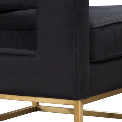 Lake Brushed Gold Metal and Black Performance Fabric Accent Arm Chair