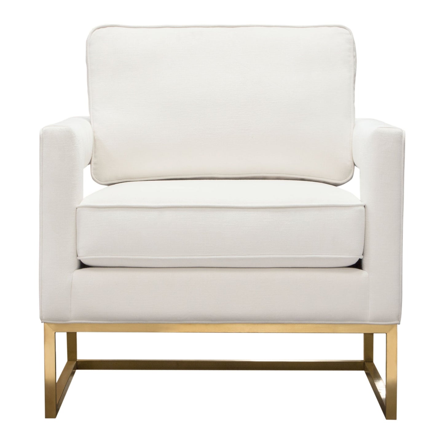 Lake Brushed Gold Metal and White Performance Fabric Accent Arm Chair