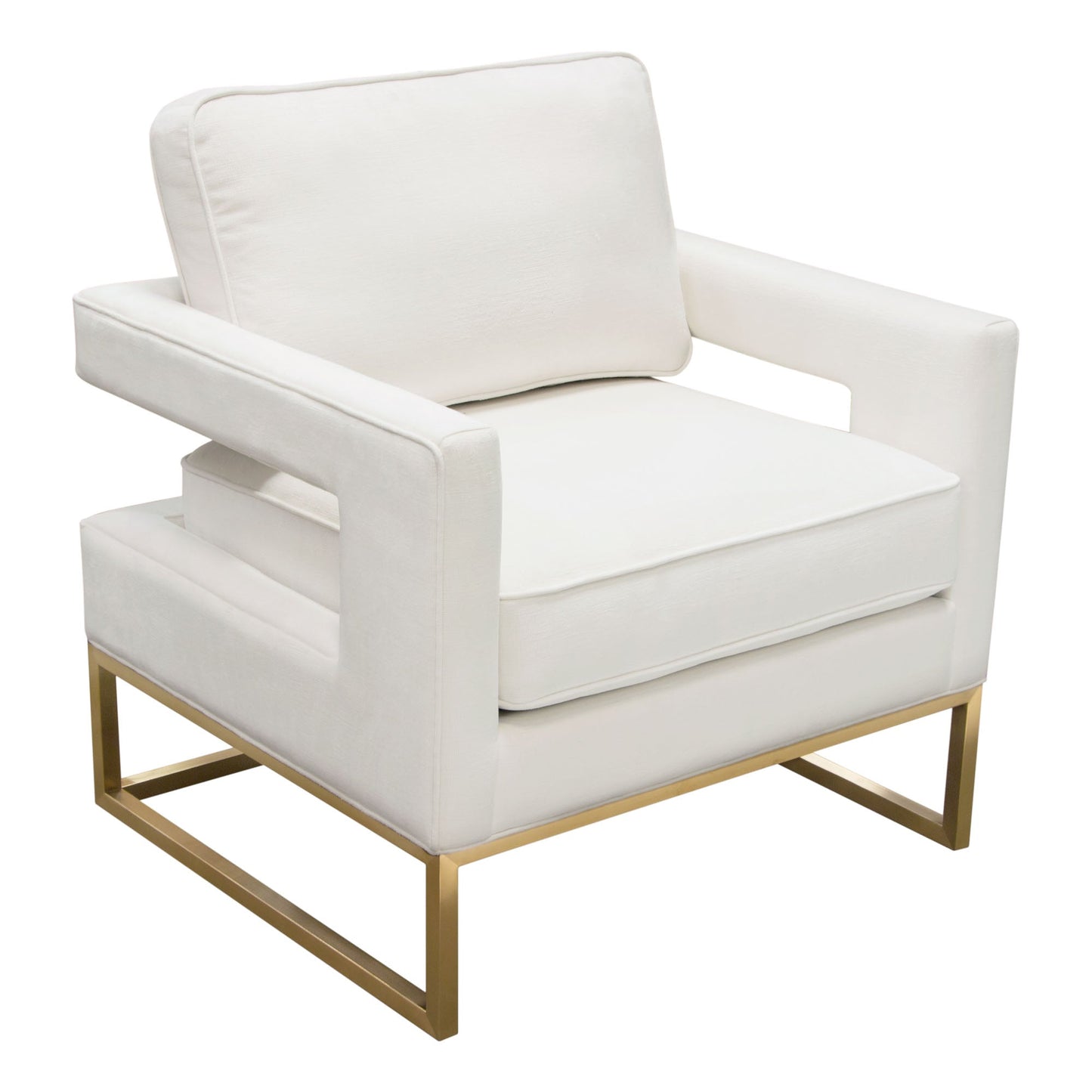 Lake Brushed Gold Metal and White Performance Fabric Accent Arm Chair