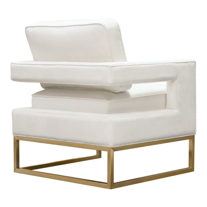 Lake Brushed Gold Metal and White Performance Fabric Accent Arm Chair