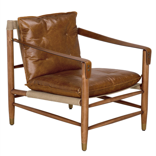 Noir Luther Cuba Brown Leather Accent Chair