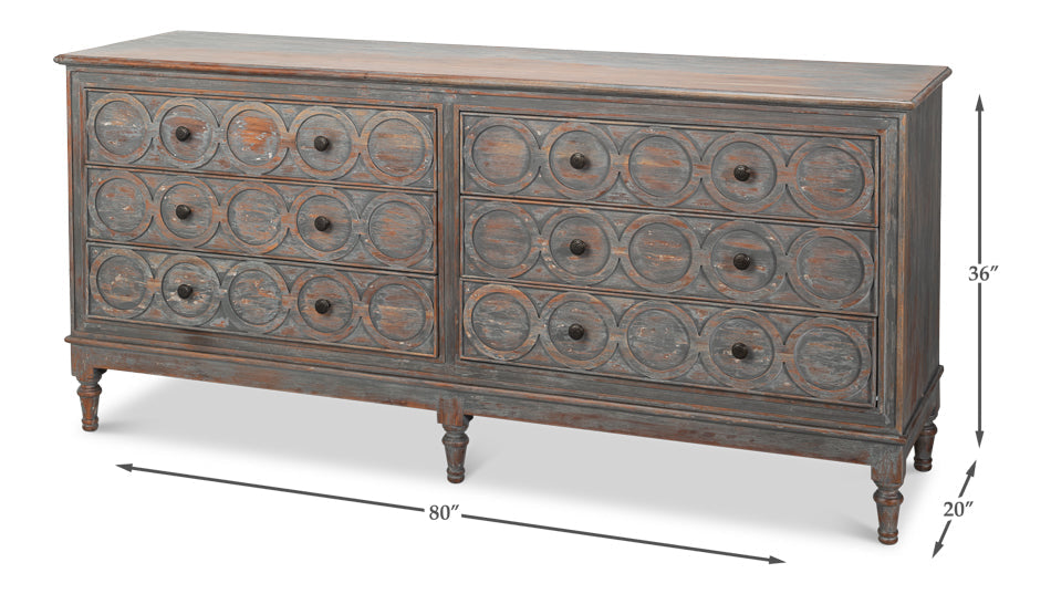 Sarreid La Cercle Six Drawers Grey Sideboard