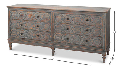 Sarreid La Cercle Six Drawers Grey Sideboard