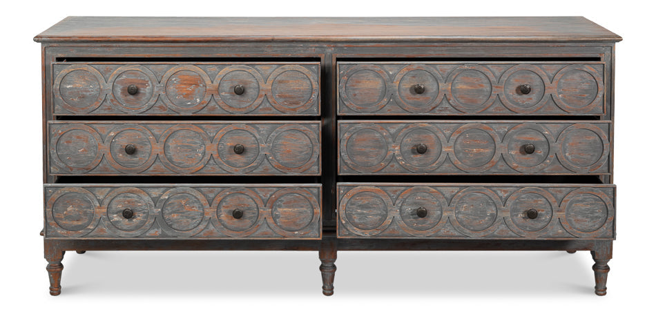 Sarreid La Cercle Six Drawers Grey Sideboard