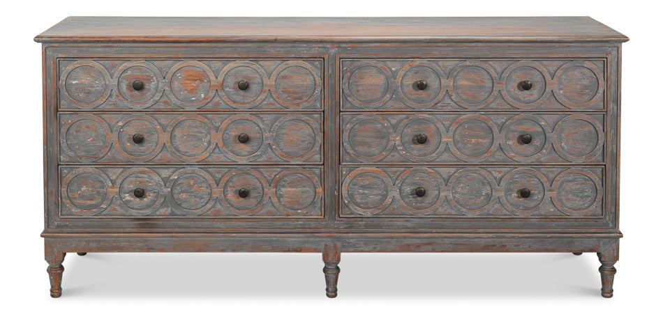 Sarreid La Cercle Six Drawers Grey Sideboard