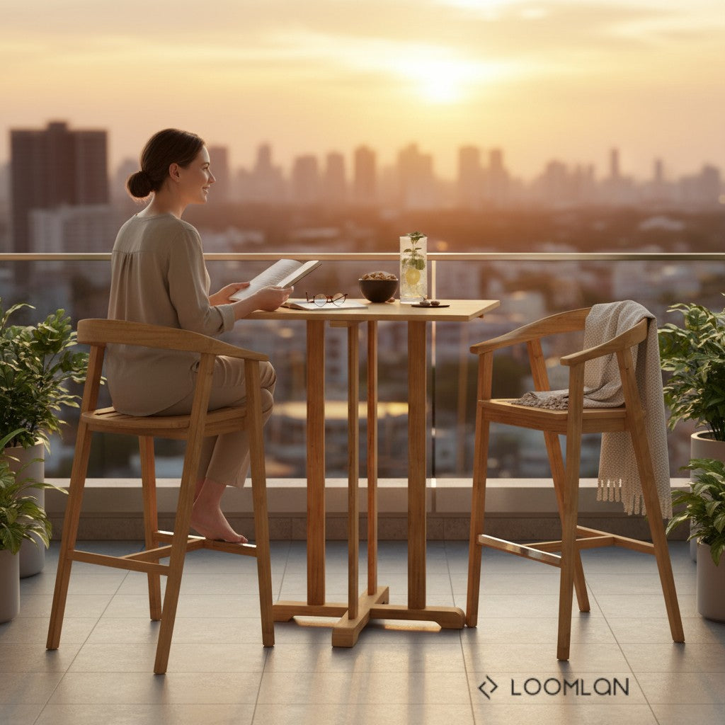 HiTeak La Costa Teak Patio Square Bar Dining Set 3PC